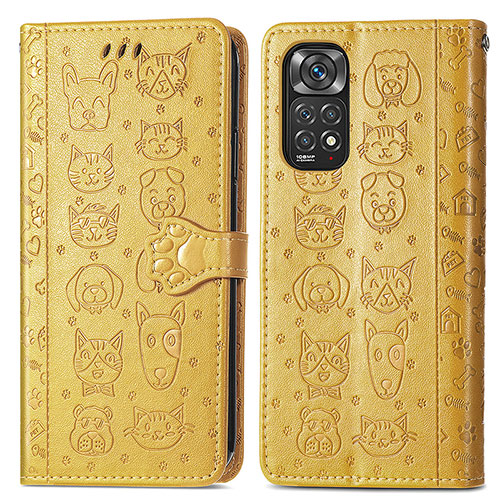 Leather Case Stands Fashionable Pattern Flip Cover Holder S03D for Xiaomi Redmi Note 11 Pro 5G Yellow