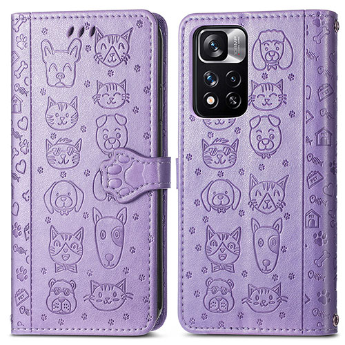 Leather Case Stands Fashionable Pattern Flip Cover Holder S03D for Xiaomi Redmi Note 11 Pro+ Plus 5G Purple