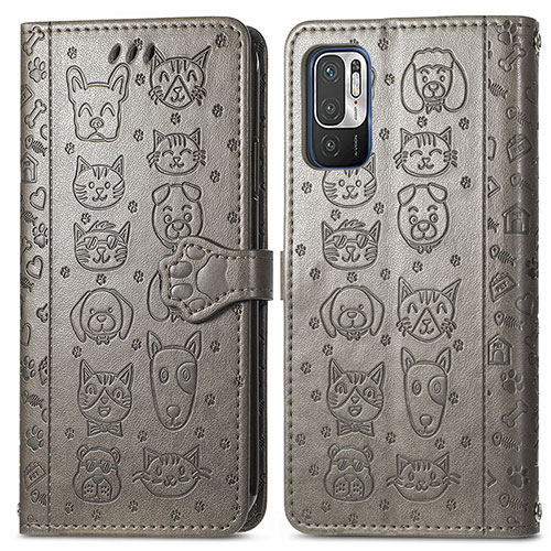 Leather Case Stands Fashionable Pattern Flip Cover Holder S03D for Xiaomi Redmi Note 11 SE 5G Gray