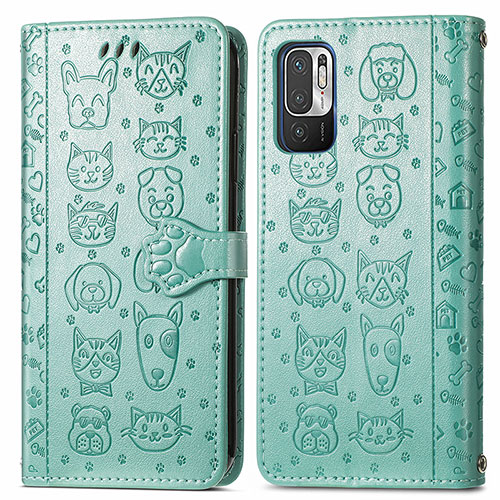 Leather Case Stands Fashionable Pattern Flip Cover Holder S03D for Xiaomi Redmi Note 11 SE 5G Green