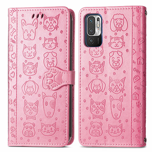 Leather Case Stands Fashionable Pattern Flip Cover Holder S03D for Xiaomi Redmi Note 11 SE 5G Pink