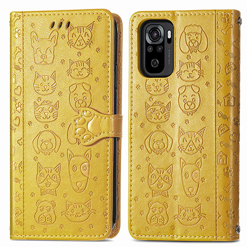 Leather Case Stands Fashionable Pattern Flip Cover Holder S03D for Xiaomi Redmi Note 11 SE India 4G Yellow