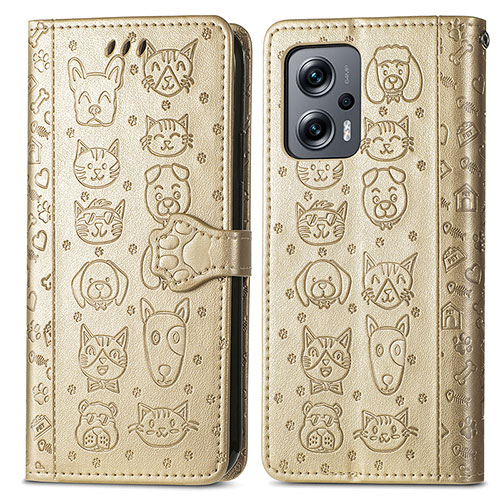 Leather Case Stands Fashionable Pattern Flip Cover Holder S03D for Xiaomi Redmi Note 11T Pro 5G Gold