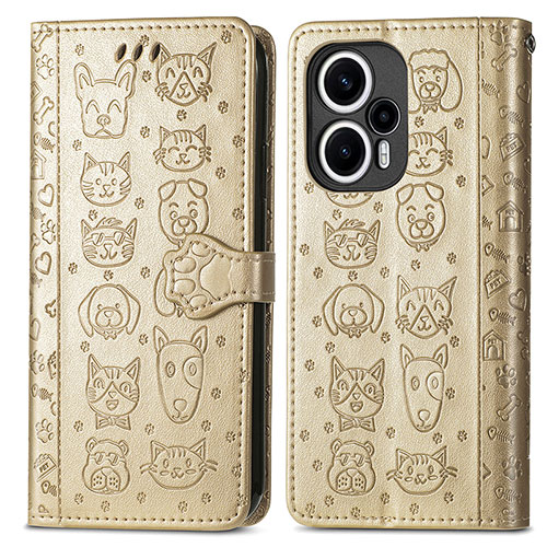 Leather Case Stands Fashionable Pattern Flip Cover Holder S03D for Xiaomi Redmi Note 12 Turbo 5G Gold