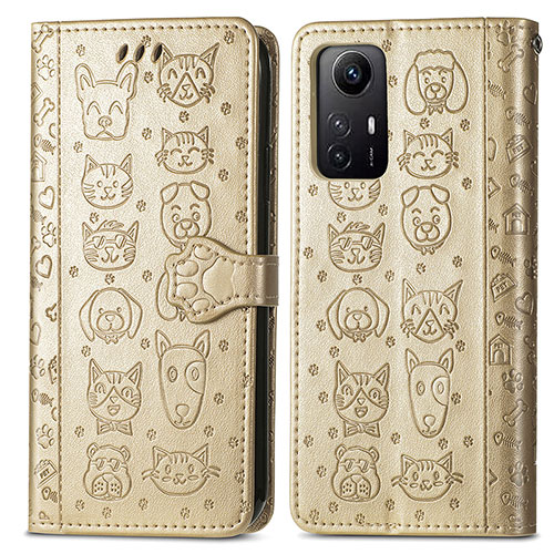 Leather Case Stands Fashionable Pattern Flip Cover Holder S03D for Xiaomi Redmi Note 12S Gold