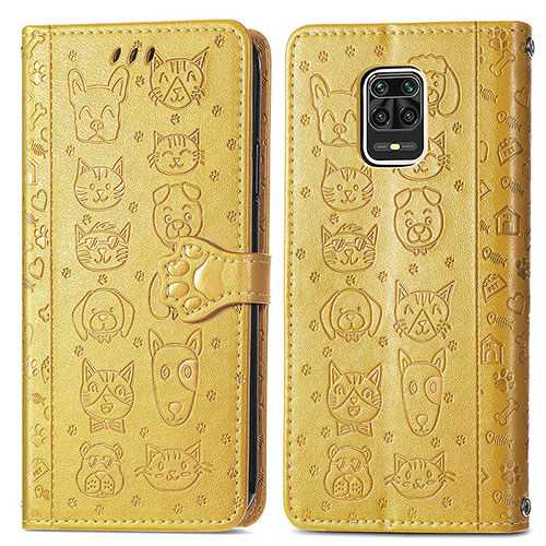 Leather Case Stands Fashionable Pattern Flip Cover Holder S03D for Xiaomi Redmi Note 9 Pro Max Yellow