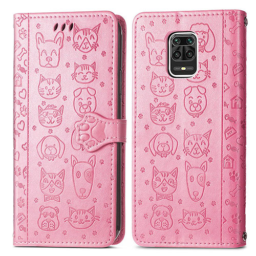 Leather Case Stands Fashionable Pattern Flip Cover Holder S03D for Xiaomi Redmi Note 9 Pro Pink