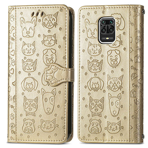 Leather Case Stands Fashionable Pattern Flip Cover Holder S03D for Xiaomi Redmi Note 9S Gold