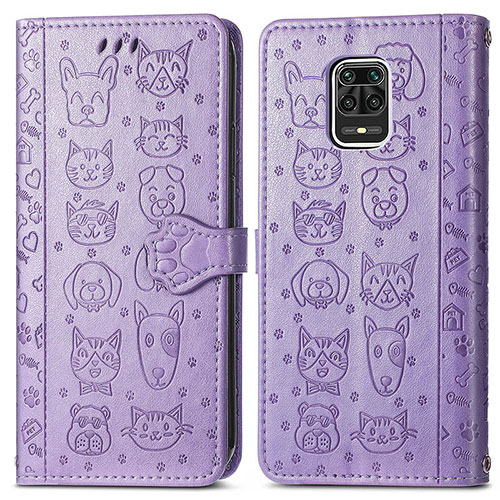 Leather Case Stands Fashionable Pattern Flip Cover Holder S03D for Xiaomi Redmi Note 9S Purple