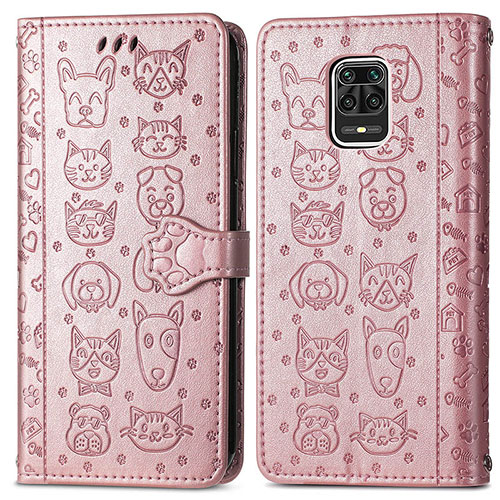 Leather Case Stands Fashionable Pattern Flip Cover Holder S03D for Xiaomi Redmi Note 9S Rose Gold