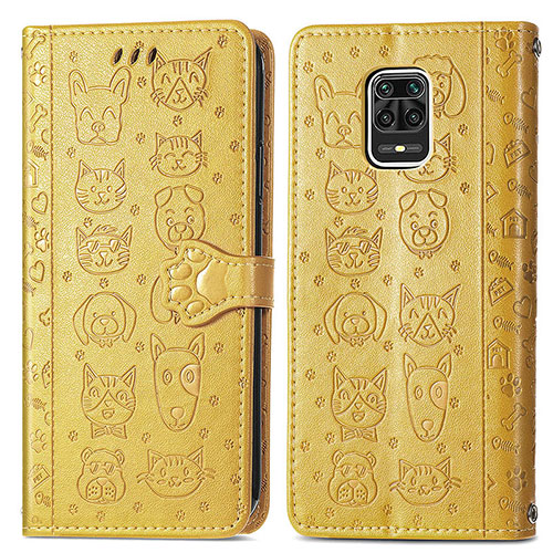 Leather Case Stands Fashionable Pattern Flip Cover Holder S03D for Xiaomi Redmi Note 9S Yellow
