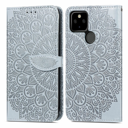 Leather Case Stands Fashionable Pattern Flip Cover Holder S04D for Google Pixel 5a 5G Gray