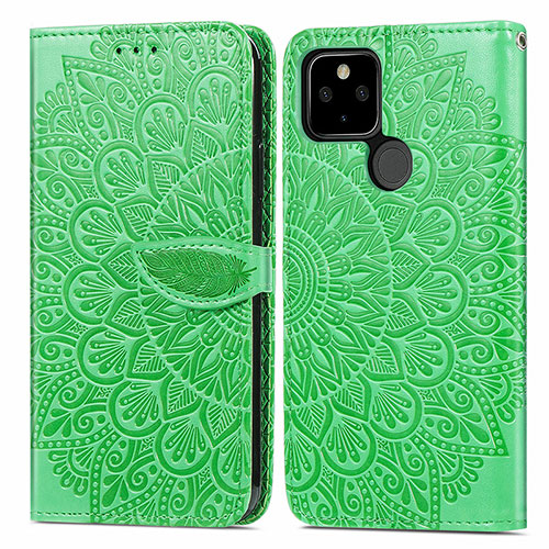 Leather Case Stands Fashionable Pattern Flip Cover Holder S04D for Google Pixel 5a 5G Green