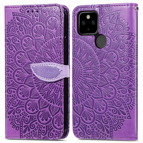 Leather Case Stands Fashionable Pattern Flip Cover Holder S04D for Google Pixel 5a 5G Purple