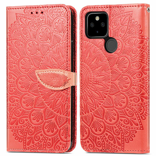 Leather Case Stands Fashionable Pattern Flip Cover Holder S04D for Google Pixel 5a 5G Red