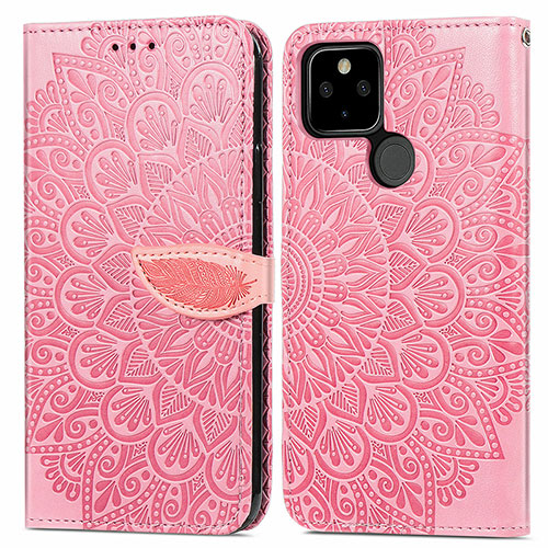 Leather Case Stands Fashionable Pattern Flip Cover Holder S04D for Google Pixel 5a 5G Rose Gold