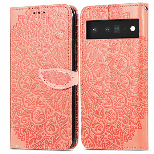 Leather Case Stands Fashionable Pattern Flip Cover Holder S04D for Google Pixel 6 Pro 5G Orange