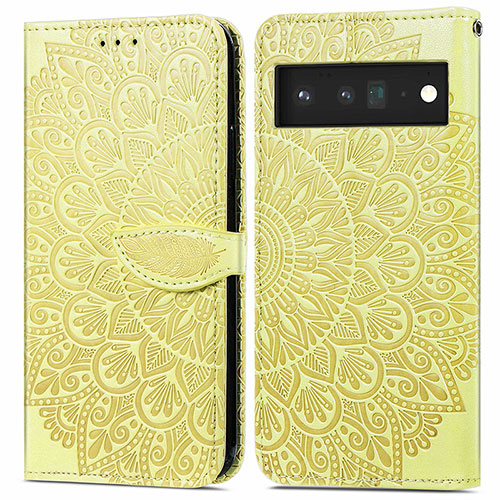 Leather Case Stands Fashionable Pattern Flip Cover Holder S04D for Google Pixel 6 Pro 5G Yellow