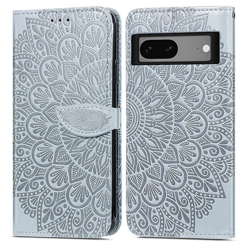 Leather Case Stands Fashionable Pattern Flip Cover Holder S04D for Google Pixel 7 5G Gray