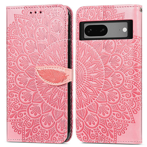 Leather Case Stands Fashionable Pattern Flip Cover Holder S04D for Google Pixel 7 5G Rose Gold