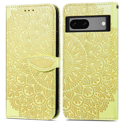 Leather Case Stands Fashionable Pattern Flip Cover Holder S04D for Google Pixel 7 5G Yellow