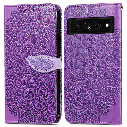 Leather Case Stands Fashionable Pattern Flip Cover Holder S04D for Google Pixel 7 Pro 5G Purple