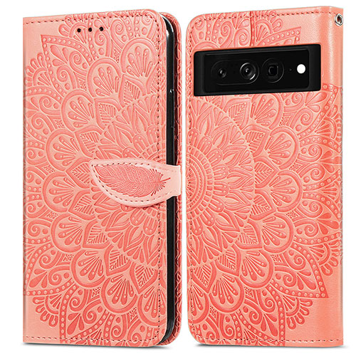 Leather Case Stands Fashionable Pattern Flip Cover Holder S04D for Google Pixel 7a 5G Orange