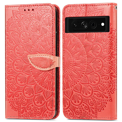 Leather Case Stands Fashionable Pattern Flip Cover Holder S04D for Google Pixel 7a 5G Red