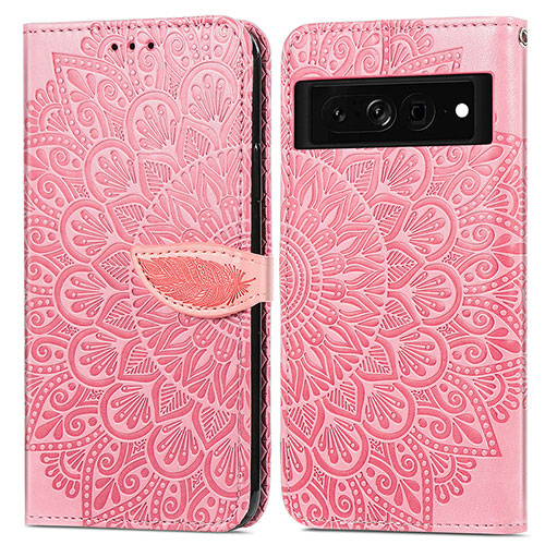 Leather Case Stands Fashionable Pattern Flip Cover Holder S04D for Google Pixel 7a 5G Rose Gold