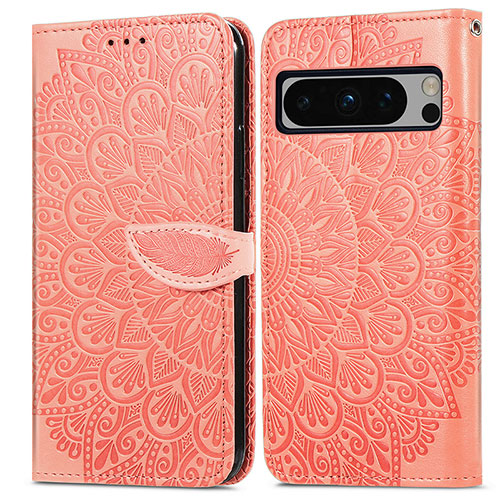 Leather Case Stands Fashionable Pattern Flip Cover Holder S04D for Google Pixel 8 Pro 5G Orange