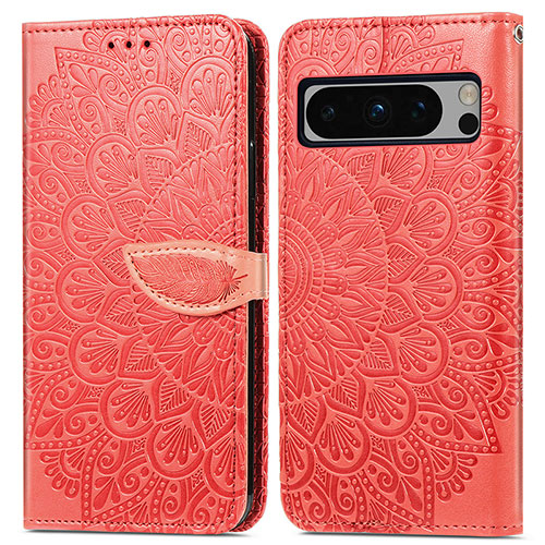 Leather Case Stands Fashionable Pattern Flip Cover Holder S04D for Google Pixel 8 Pro 5G Red