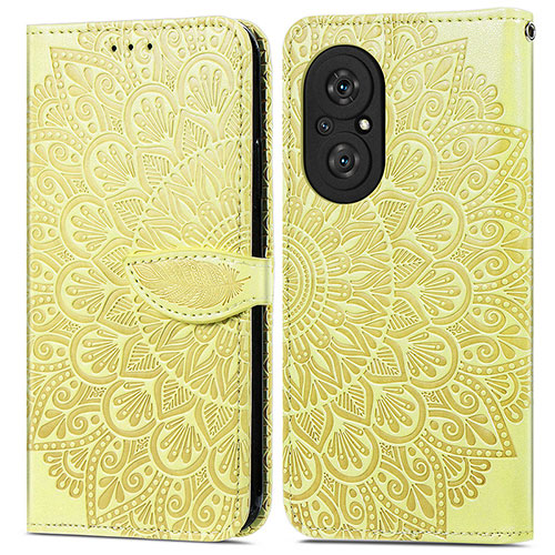 Leather Case Stands Fashionable Pattern Flip Cover Holder S04D for Huawei Honor 50 SE 5G Yellow