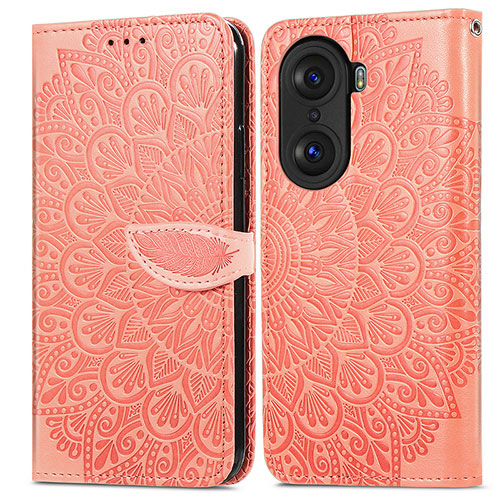 Leather Case Stands Fashionable Pattern Flip Cover Holder S04D for Huawei Honor 60 5G Orange