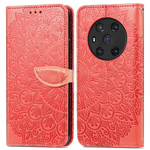 Leather Case Stands Fashionable Pattern Flip Cover Holder S04D for Huawei Honor Magic3 5G Red