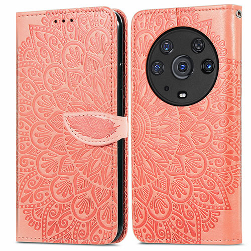 Leather Case Stands Fashionable Pattern Flip Cover Holder S04D for Huawei Honor Magic3 Pro 5G Orange