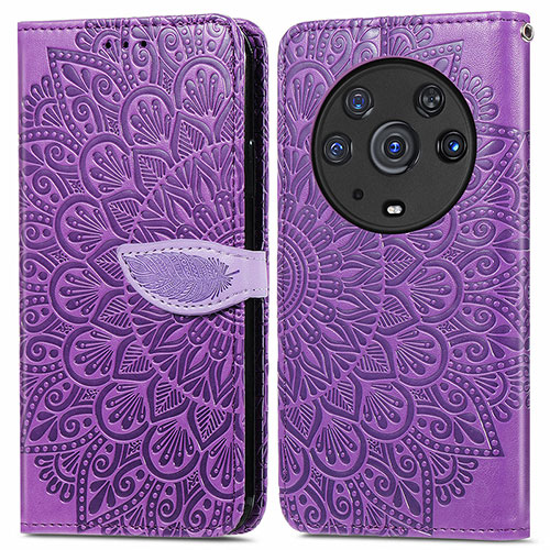 Leather Case Stands Fashionable Pattern Flip Cover Holder S04D for Huawei Honor Magic3 Pro 5G Purple