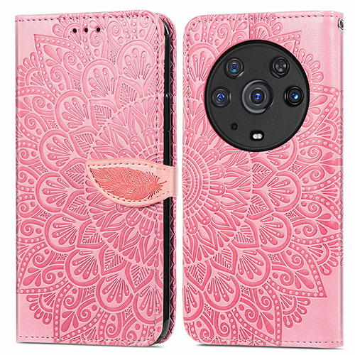 Leather Case Stands Fashionable Pattern Flip Cover Holder S04D for Huawei Honor Magic3 Pro 5G Rose Gold