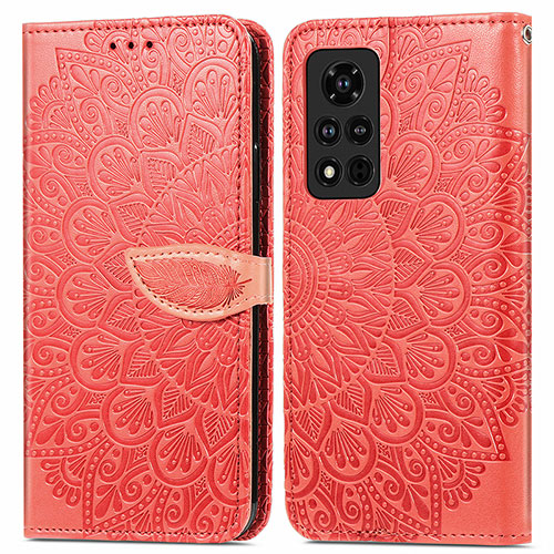 Leather Case Stands Fashionable Pattern Flip Cover Holder S04D for Huawei Honor V40 5G Red