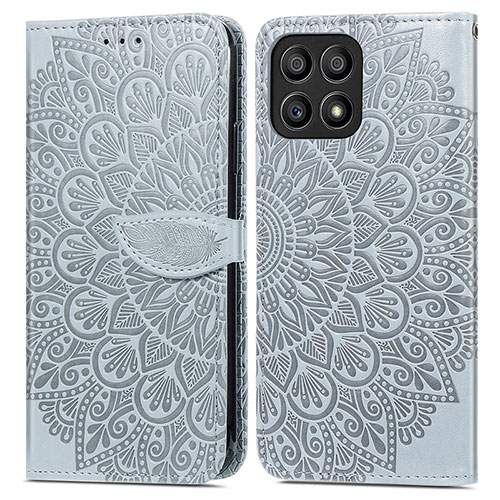 Leather Case Stands Fashionable Pattern Flip Cover Holder S04D for Huawei Honor X30i Gray