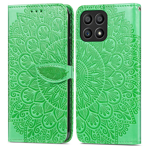 Leather Case Stands Fashionable Pattern Flip Cover Holder S04D for Huawei Honor X30i Green