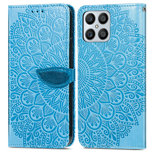 Leather Case Stands Fashionable Pattern Flip Cover Holder S04D for Huawei Honor X8 4G Blue