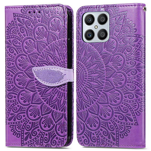 Leather Case Stands Fashionable Pattern Flip Cover Holder S04D for Huawei Honor X8 4G Purple