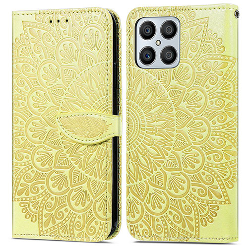 Leather Case Stands Fashionable Pattern Flip Cover Holder S04D for Huawei Honor X8 4G Yellow