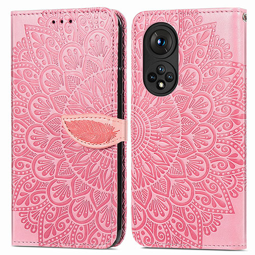 Leather Case Stands Fashionable Pattern Flip Cover Holder S04D for Huawei Nova 9 Pro Rose Gold