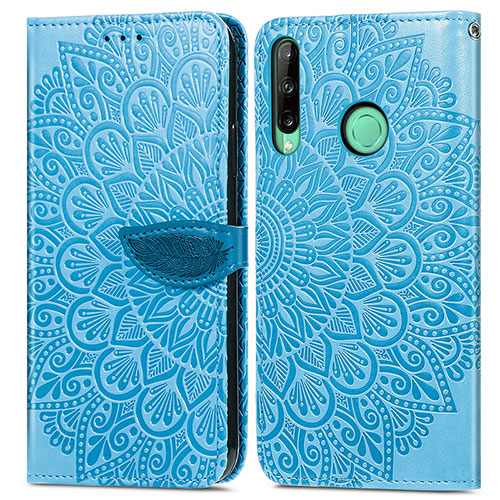 Leather Case Stands Fashionable Pattern Flip Cover Holder S04D for Huawei Y7p Blue