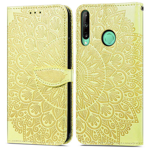 Leather Case Stands Fashionable Pattern Flip Cover Holder S04D for Huawei Y7p Yellow