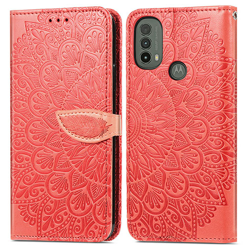 Leather Case Stands Fashionable Pattern Flip Cover Holder S04D for Motorola Moto E20 Red