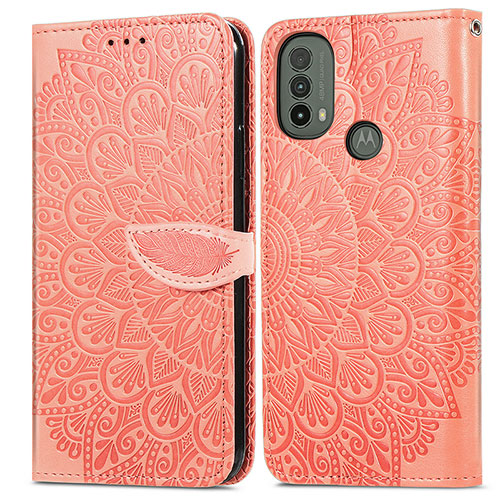 Leather Case Stands Fashionable Pattern Flip Cover Holder S04D for Motorola Moto E30 Orange