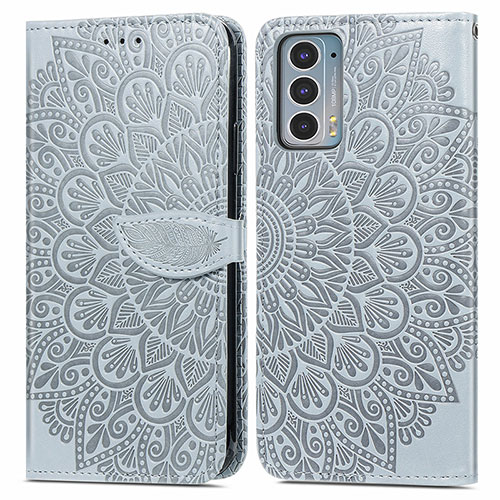 Leather Case Stands Fashionable Pattern Flip Cover Holder S04D for Motorola Moto Edge 20 5G Gray