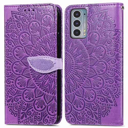 Leather Case Stands Fashionable Pattern Flip Cover Holder S04D for Motorola Moto Edge 20 5G Purple